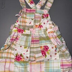Floral Plaid Kids Overall Dress